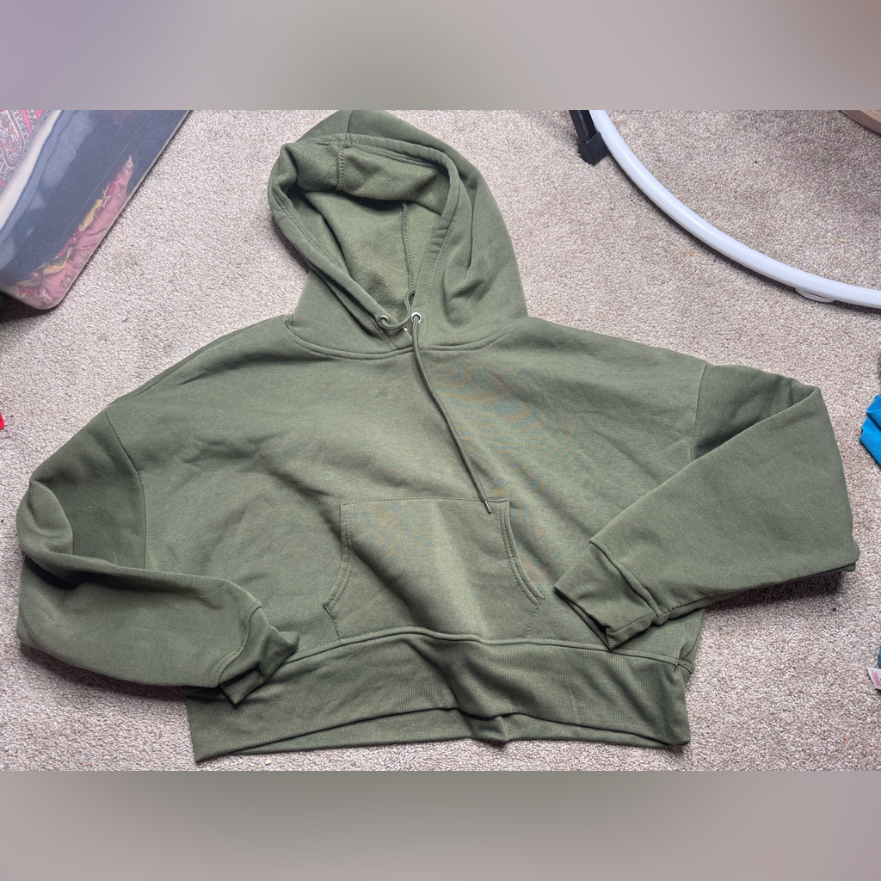 Cropped Olive Green Pullover Hoodie